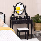 CHARMAID Makeup Vanity Table with Lighted Mirror, Vanity Desk with 10 LED Lights, Adjustable Brightness, 5 Drawers and Removable Storage Organizer, Bedroom Dressing Table with Stool (Black)