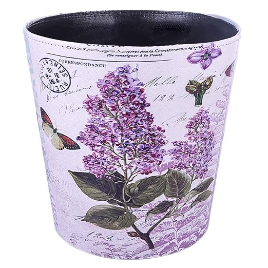10L/2.64 Gallon Trash Can Waterproof PU Leather Flowers Pattern Wastebasket Paper Basket Dustbin Garbage Bin - (Type 7)