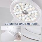 Flush Mount RGB Ceiling Fans with Lights-36 Low Profile Ceiling Fan with Light and Remote/APP Control,DC Reversible,LED Dimmable Ceiling Fans for Bedroom,Indoor/Outdoor Patio Use(White)