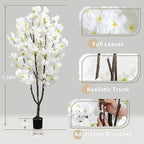 Faux White Cherry Blossoms Tree 6FT Flowering Tree Artificial Cherry Blossom Tree for Bedroom Home Decor