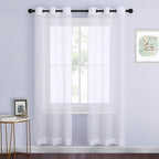 NICETOWN White Sheer Curtains 72 inches Long - Silver Eyelet Top Light Filtering Window Drapes Airy & Breathable Living Room Voile Panels for Flat/Apartment, 74" W Total 2 Pieces
