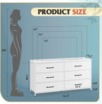 WLIVE 6 Drawer Dresser for Bedroom Large, Fabric White Dresser TV Stand for 50, 55, 60 inch TV, Wide Long Chest of Drawers with Deep Drawer for Closet, Bedroom, Living Room, Hallway