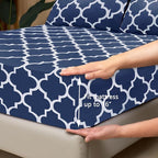 Mejoroom Full Bed Sheet Set - Super Soft Brushed Microfiber 1800 Thread Count Full Sheets with 16 inch Deep Pocket - Wrinkle Free - 4 Piece(Navy Quatrefoil with White Pattern)