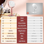 B Beauty Planet Makeup Mirror with Lights, Lighted Magnifying Mirror 30X with 3 Lighting and Adjustable Brightness, 2-Sided Height Adjustable Vanity Mirror for Bathroom, Gifts for Women Rose Gold