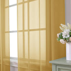 Aiyufeng Gold Sheer Curtains 63 Inch Length 2 Panels Set, Light Filtering Gold Window Curtain Drapes Treatment for Kitchen, Bedroom,Children Room, Dual Rod Pocket, 2 Pack of 42 x 63"