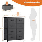 Sweetcrispy Dresser for Bedroom, Fabric Dresser with 8 Drawers, Tall Double Dresser, Chest of Drawers for Closet, Living Room, Sturdy Steel Frame, Wooden Top, Easy Pull Handle, Grey