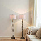 Design Floor Lamp Reading Light with Linen Shade, 61.5" Resin Farmhouse Floor Lamp, Vintage Standing Lamp for Living Room Bedroom Office (Brown 1 Pack)