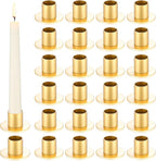 24 Pcs Gold Taper Candle Holders Bulk for Pillar Candles Metal Short Candlestick Holder Gold Centerpieces Decoration for Christmas Thanksgiving Anniversary Dinner Party