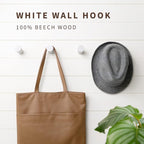 Wooden White Wall Hooks - Pack of 4 - Wall Mounted Decorative Hook - Modern Farmhouse Wood Pegs for Hanging Hat, Coat, Robe - Purse and Backpack Hanger for Entryway