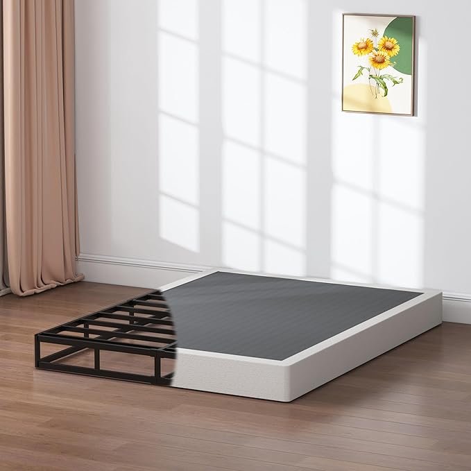 King Box Spring, 7 Inch King Size Box Spring and Cover Set, 3000lbs Heavy Duty Metal Mattress Foundation with Easy Clean Cover, No Noise, Easy Assembly