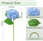 Real Touch Blue Hydrangea Artificial Flowers with Stems, Fake Silk Flowers for Outdoors, 3 Pcs Artificial Flowers for Home Decor Wedding Bouquets Centerpieces Vase
