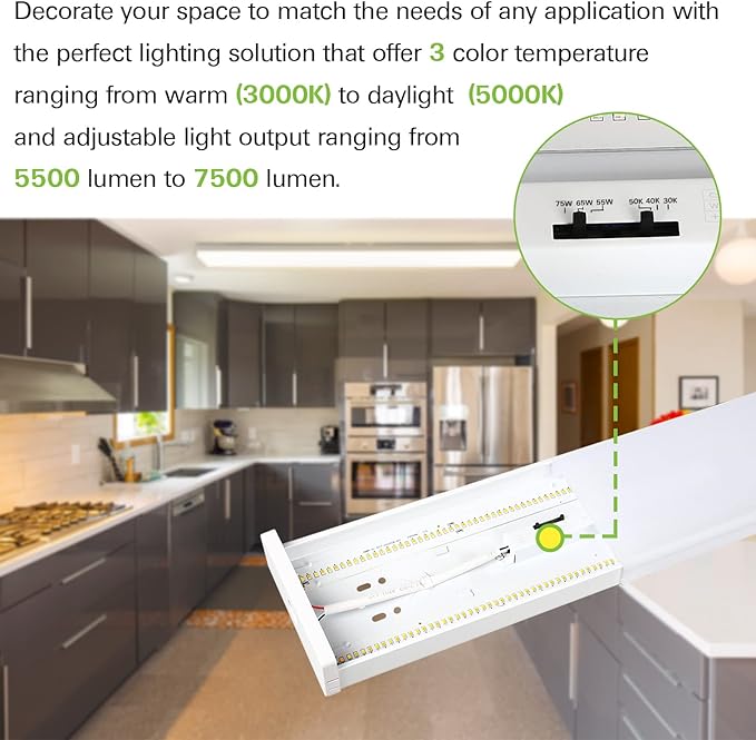 hykolity 4FT LED Wraparound Light with 3 Wattages/3 Lumens/3 CCT Selectable, 55W/65W/75W, 5500lm/6500lm/7500lm, 3000K/4000K/5000K 4 Foot LED Wrap Light Fixture, Flush Mount Office Ceiling Light, ETL