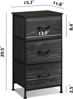 WLIVE Nightstand with 3 Drawers, Fabric Dresser, Organizer Unit, Storage Dresser for Bedroom, Hallway, Entryway, Closets, Steel Frame, Wood Top, Easy Pull Handle, Charcoal Black Wood Grain Print
