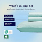 California Design Den Twin XL Sheet Sets - Soft 400 Thread Count Sateen, Natural 100% Cotton Sheets Set with Deep Pockets, Cooling and Durable Bedding - Seafoam