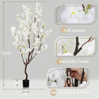 7.2ft Tall Artificial White Cherry Blossom Tree Indoor Decor, Fake Silk Flower Cherry Tree Plant Outdoor, Faux Flowering Tree Realistic for Home Living Room Front Door Office