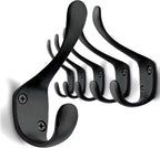 5 Pack Decorative Cast Iron Heavy Duty Double Hooks, Wall Mounted Coat Hooks, Vintage Inspired (Antique Black) (Spoon Hook)