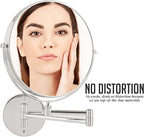 OVENTE 9" Wall Mounted Makeup Mirror with 1X/7X Magnification, Double Sided Magnifying Round Bathroom Vanity Mirror, 360° Swivel Design, Extendable and Folding Arm, Polished Chrome MNLFW90CH1X7X