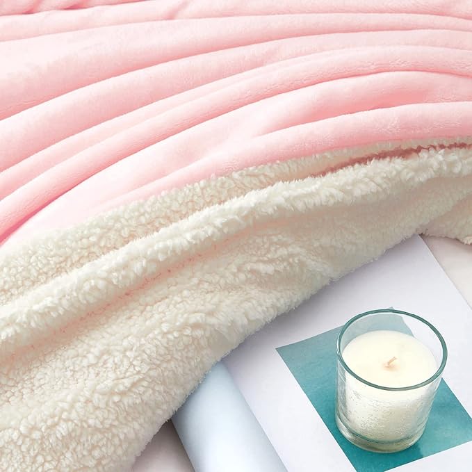 Walensee Sherpa Fleece Blanket (Queen Size 90”x90” Pink) Plush Throw Fuzzy Super Soft Reversible Microfiber Flannel Blankets for Couch, Bed, Sofa Ultra Luxurious Warm and Cozy for All Seasons