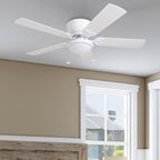 Prominence Home Benton Traditional 52 Inch Ceiling Fan with Light, LED Flush Mount Ceiling Fan, Indoor Fan with 5 Blades, White and Gray Oak Blade Finish Options, White (50852-01)