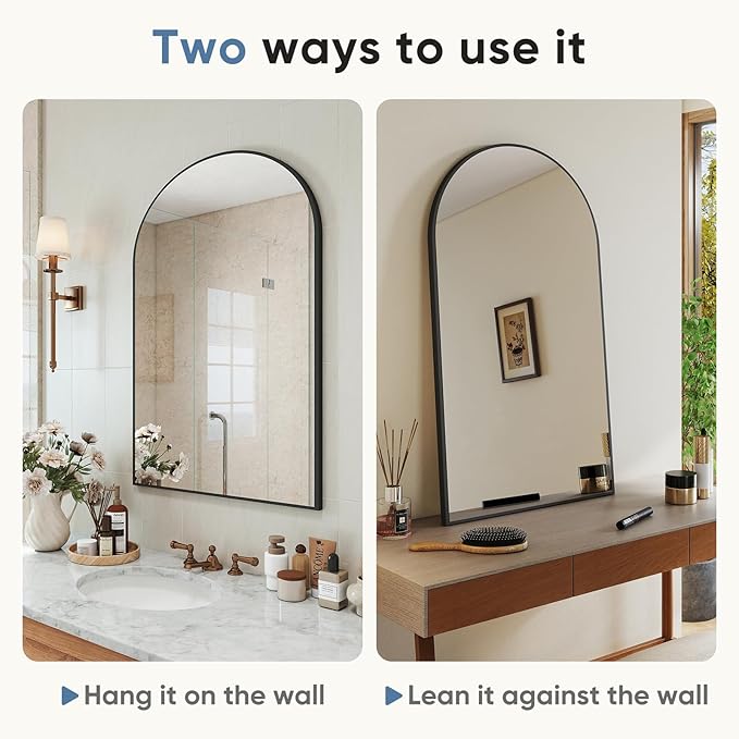 DUMOS Black Metal Arch Vanity Rounded Rectangle Bathroom Mirrors for Over Sink Wall, 27x38 Inch Large Matte Mirror, Modern Decorative for Restroom, Farmhouse