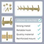 Brushed Gold Wall Mounted Coat Rack – 17 Inch Stainless Steel Rail with 6 Double Coat Hooks for Entryway, Bathroom, Bedroom, Kitchen – Modern Gold Hook Rack for Coats, Hats, Towels
