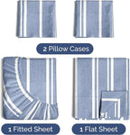 Twin 4 Piece Sheet Set - Comfy Breathable & Cooling - Soft Hotel Luxury Bedding Set with 8-16 Inch Deep Pockets - 1 Flat & 1 Fitted Sheet & 2 Pillowcases - Wrinkle Free & Easy Care - Blue Stripes 3