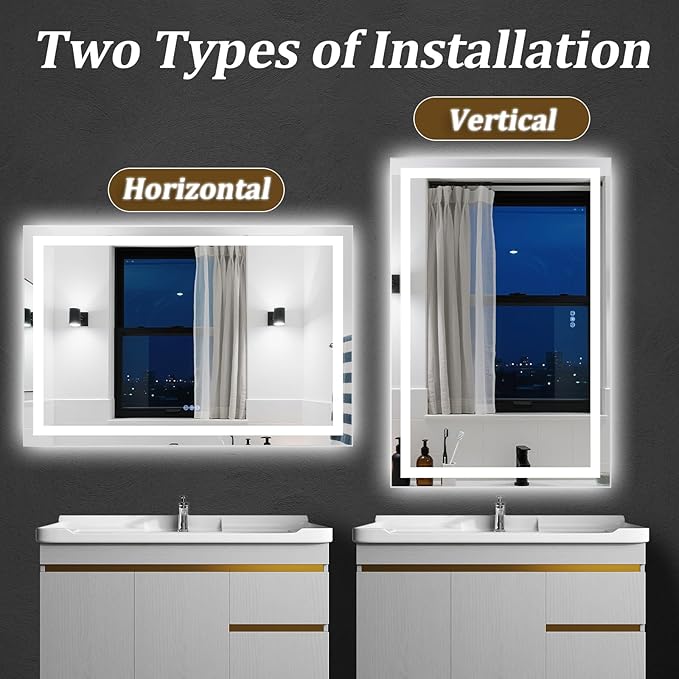 LED Bathroom Mirror, Large 60"x 40" Smart Bathroom Vanity Wall Mirrors with Lights, Anti-Fog, Dimmable, Backlit + Front Lit, 3 Color Modes, Memory Function