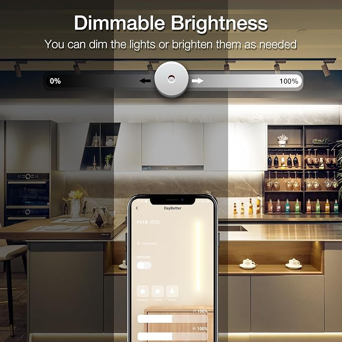 DAYBETTER COB Led Strip Light, Led Light Strips with Remote and App, 16.4 ft 4000K Dimmable Natural White Led COB Light Strip, Indoor COB Led Lights for Bedroom, TV, Cabinet, Closet Lighting