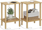 TUTOTAK End Table with Charging Station, Set of 2, Small Side Table with Outlets, Nightstand Bedside Table, 2-Tier Storage Shelf for Small Space, Living Room, Bedroom Natural TB01BN041