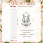 24 Set Christmas Glass Hurricane Candle Holders 12.6" Open Ended Glass Candleholder Tube Shape Bottomless and 2.2" Taper Clear Candlestick Holders for Wedding Party Table Centerpiece (Clear)