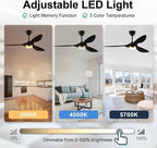 reiga 52 Inch Black Modern Ceiling Fans with Lights and Remote Control, Smart WiFi 3 Blades Quiet DC Motor for Living Room Bedroom Patio Garage, ETL Listed