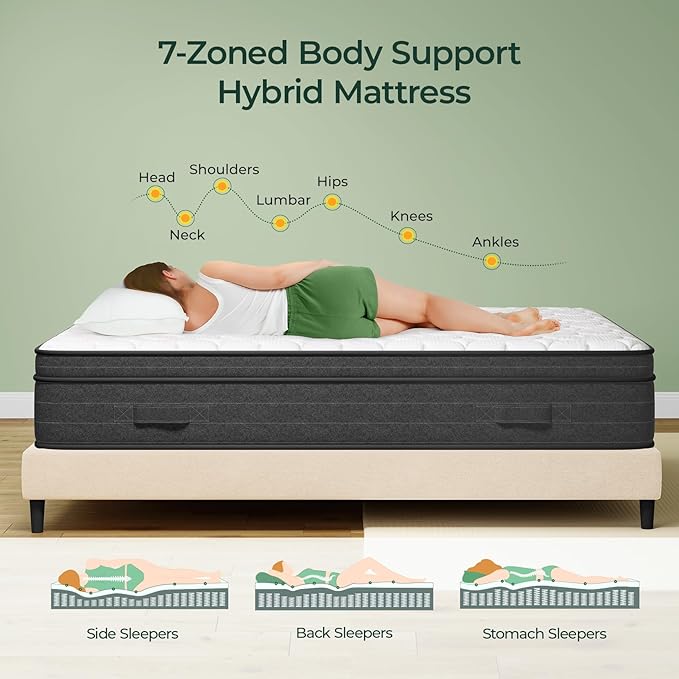 koorlian Queen Mattress 10 Inch - Cooling Hybrid Mattress in a Box for Back Pain Relief - Pocket Spring & Memory Foam | Fiberglass-Free, Medium Firm Feel, CertiPUR-US, 120 Nights Trial