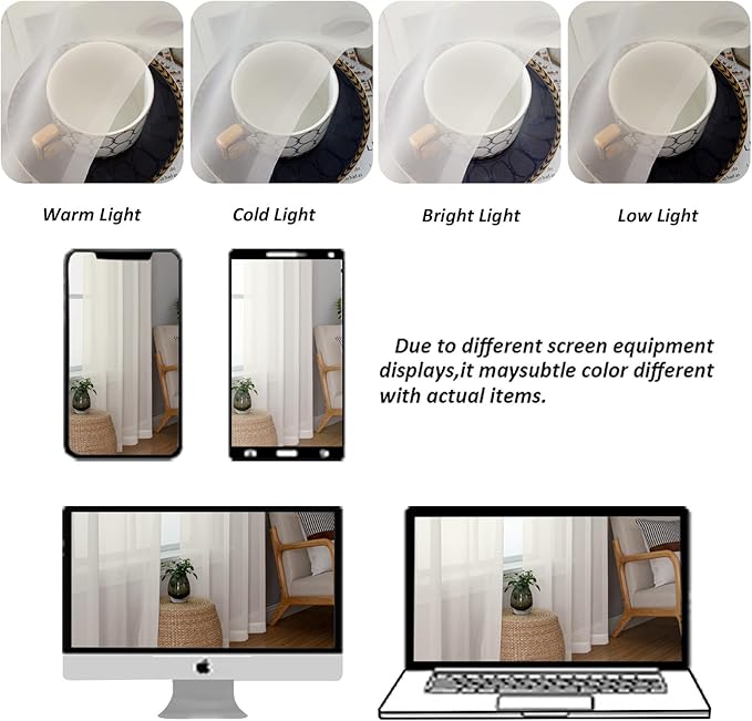 Chyhomenyc Extra Long Ivory Sheer Curtains 108 Inches Long 2 Panels, Light Filtering Ivory Curtains for Living Room, Soft Gentle Voile Rod Pocket Bedroom Window Drapes, 59Wx108L Inch, 9FT, 2PCS