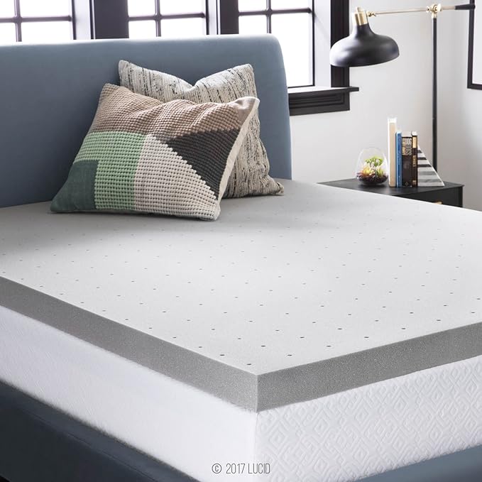 Lucid 3 Inch Ventilated Bamboo Charcoal Memory Foam Mattress Topper, CertiPUR-US Certified, Moisture and Odor Control-King