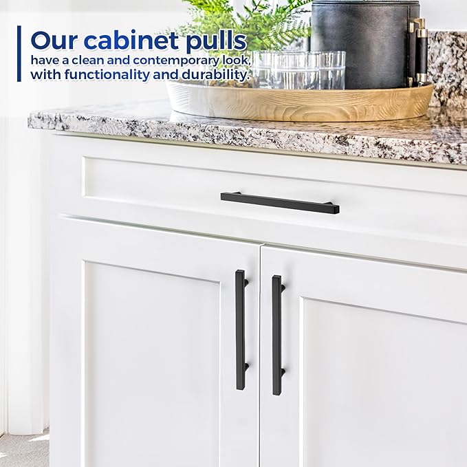 JOY DECOR 45 Pack 6-1/4 Inch Matte Black Square Cabinet Handles Stainless Steel Cabinet Hardware Pulls for Kitchen and Drawers with 8-13/16 Inch Overall Length