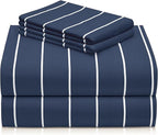 LuxClub 4 PC Cal King Size Sheet Set Bed Sheets, Breathable Luxury Deep Pockets Wrinkle Free Cooling Sheets Machine Washable Hotel Bedding (Cal King, Striped Navy)
