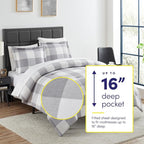 7 Piece Comforter Set Bag Solid Color All Season Soft Down Alternative Blanket & Luxurious Microfiber Bed Sheets, King, Checkered Box