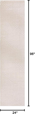 Eyely NCS101A-28 Scandinavian Odense Minimalist Angle Geometric Indoor Runner Rug, Modern, Contemporary, Coastal, Bohemian, Bedroom, Kitchen, Living Room, Non Shedding, Ivory/Cream, 2' x 8'