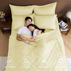 HEVUMYI Cream Yellow Twin Comforter Set - 5-Piece All Season Bed in a Bag Twin, Ultra Soft Bedding Set with Comforter, Flat Sheet, Fitted Sheet, Pillowcases, Pillow Shams