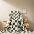 Checkered Queen Size Blanket,Premium Lightweight Anti-Static 90x90 Inches Sage Green Throw Blankets for Queen Full Bed,Couch, Sofa, Chair, Camping, Picnic,Sage Green