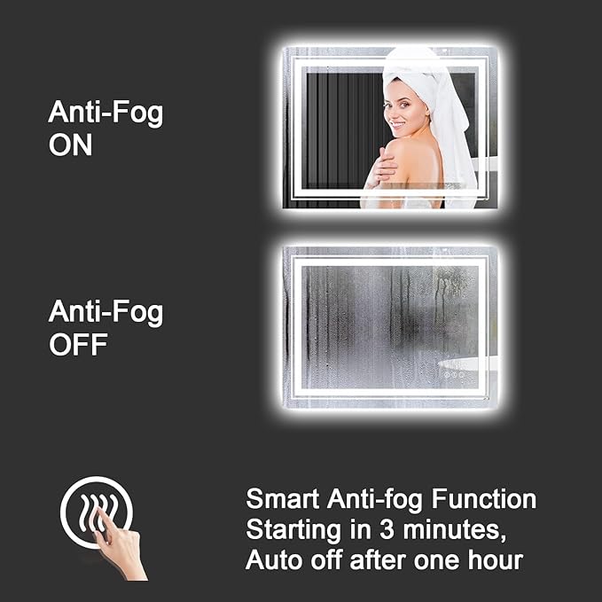 71x31 LED Bathroom Mirror with Front and Backlight, Dimmable Lighted Bathroom Vanity Mirror with Anti-Fog, Memory Function,Tempered Glass(Horizontal/Vertical)