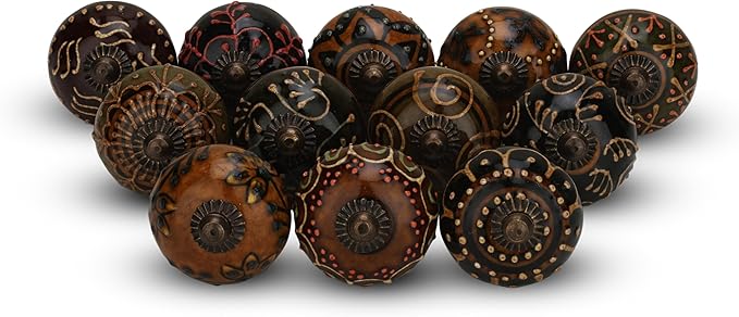 Dresser Knobs for Cabinets and Drawers Assorted, Dusty Ceramic Knob & Pull Handle for Kitchen Brown Cupboard Wardrobe Decorative Furniture Knobs - Pack of 20, (Dark Brown)