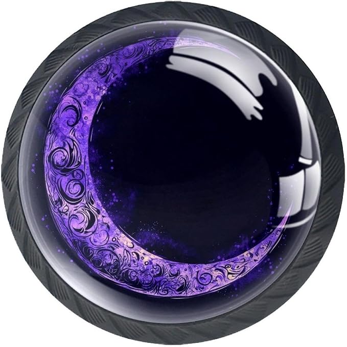 Purple Moon Art Pattern Cabinet Knobs, 35mm Round Glass Knobs for Dressers and Drawers, Decorative Handles Pulls for Home Kitchen Bedroom, 4 Pack