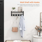 Homode Wall Coat Rack With Shelf, Wood Entryway Hanger With Hooks, Small Floating Pegs for Hanging Coats, Hats, Purses, Backpacks, Black