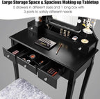 CHARMAID LED Vanity Desk with Lighted Mirror, 10 Dimming Bulbs, 5 Drawers, 3 Storage Organizers, Makeup Vanity Desk with Stool, Bedroom Dressing Table, Gift for Girls Women (Black)