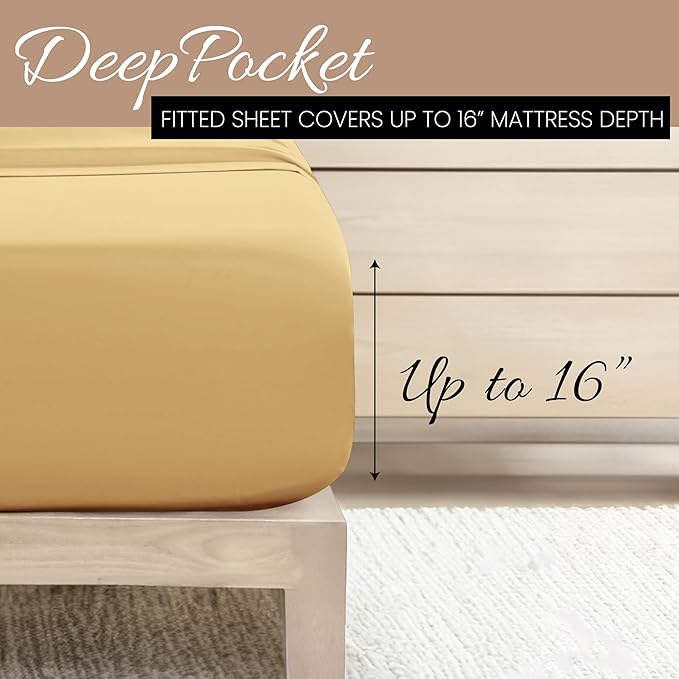 Linen Market Brushed Microfiber Twin XL Sheet Set 3 Piece – Oeko-TEX Certified Ultra Soft & Wrinkle-Free - 16" Deep Pocket Sheets - Easy Care Twin XL Size - Gold