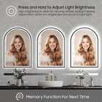 20x30 Inch Arch LED Bathroom Mirror, Black Lighted Bathroom Mirrors Wall Mounted, Vanity Mirror with Anti-Fog, Memory Function, 3 Color Temperature, Dimmable Led Mirror for Bathroom