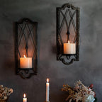 Gothic Candle Sconce Set of 2 -Gold Black Metal Wall Candle Holder-Rustic Home Deco