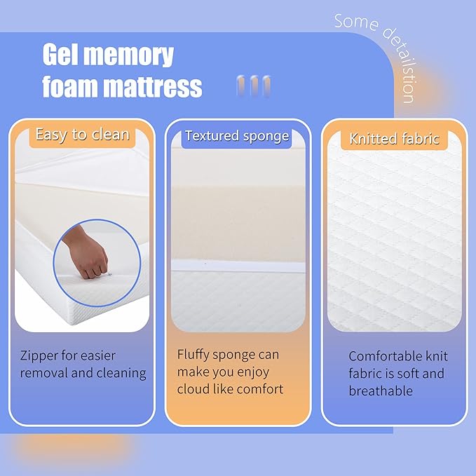 Memory Foam Mattress Medium-Firm for Pressure Relief & Cooler Sleep Gel Memory Foam Bed in a Box Fiberglass Free CertiPUR-US Twin Mattress for Soundly Sleep (Twin, 12 in)