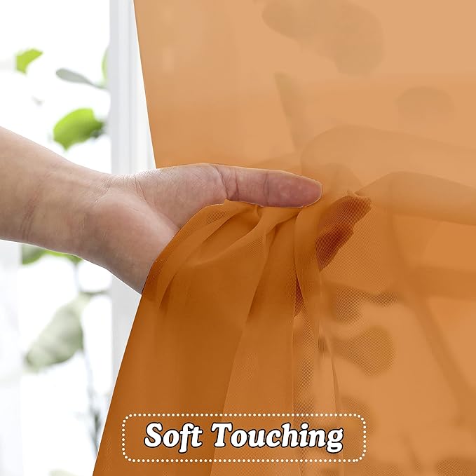 OVZME Orange Sheer Curtains 36 inches Long, Short Kitchen Window Treatment Solid Sheers Cafe Curtains Bathroom Voile Half Window Panels, Rod Pocket, 42" Wx36 L